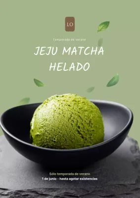 Sencilla pancarta verde colgante para una cafetería de helados de matcha