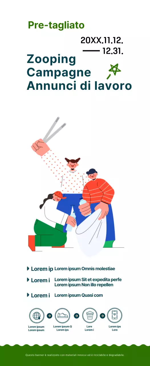 Una campagna semplice e simpatica in stile illustrazione in blu navy e verde.