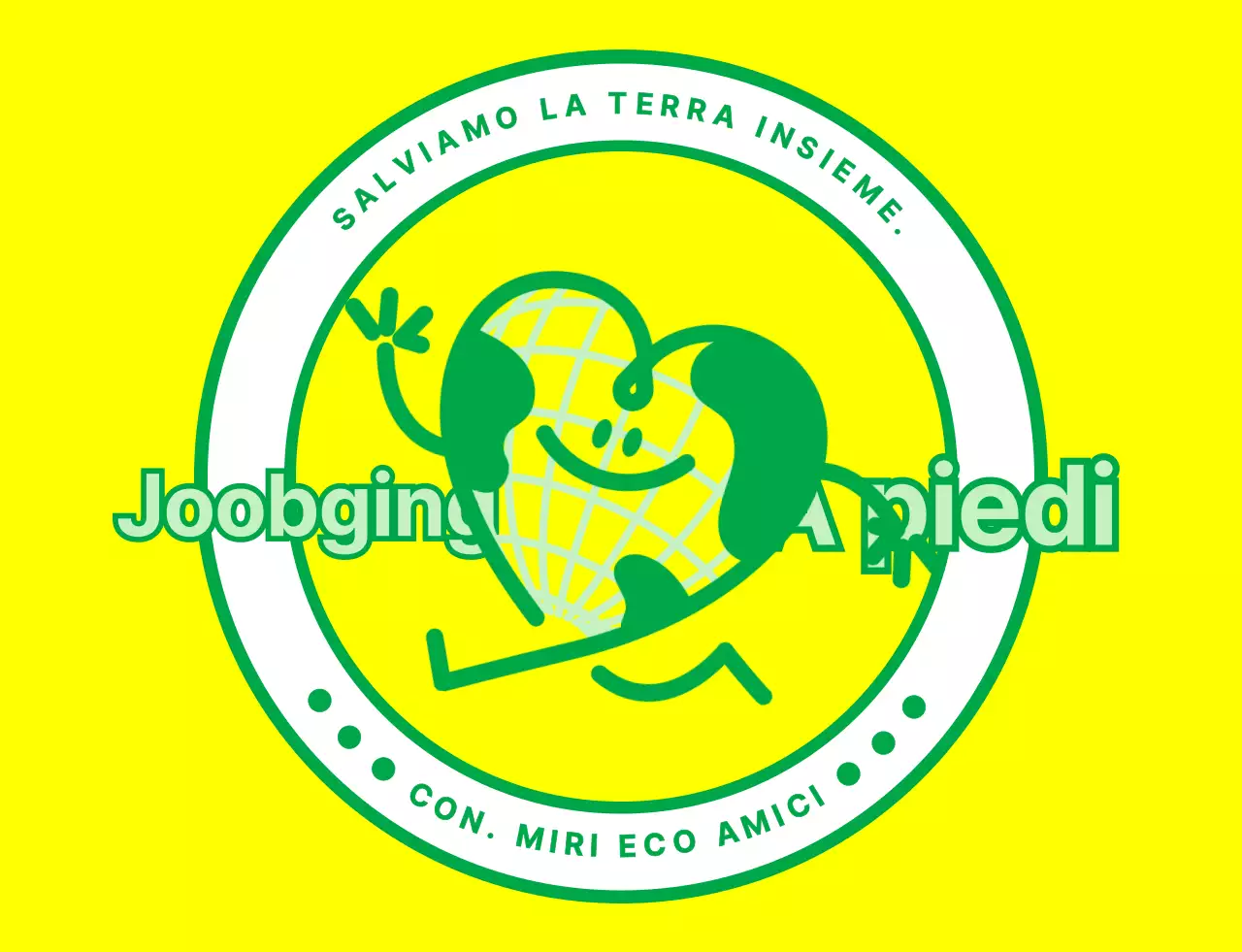 Concetto di logo emblematico con un simpatico personaggio della terra in giallo e verde per un'organizzazione di campagna ambientale globale.