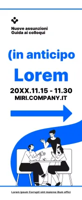 Stile illustrativo semplice in blu e nero con indicazioni per il luogo del colloquio di reclutamento