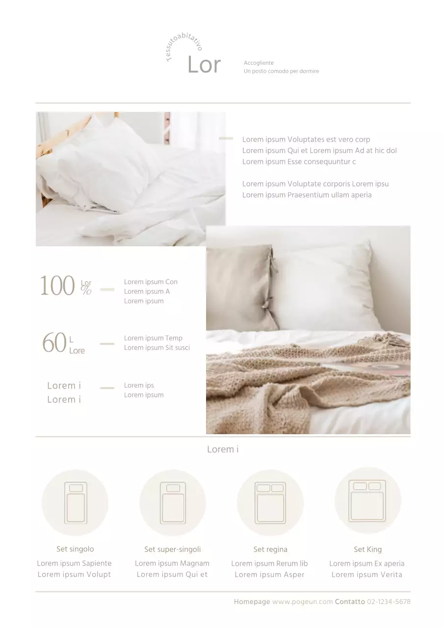 Cartolina promozionale di biancheria da letto elegante nei toni del bianco