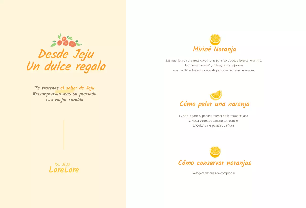 Postal de venta de naranjas amarillas de la isla de Jeju