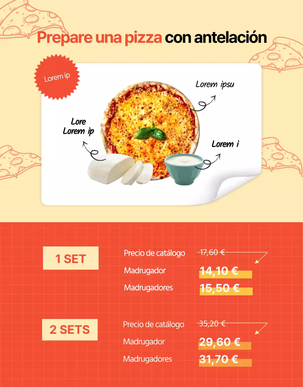 Detalles de la financiación de la pizza de color naranja y codo