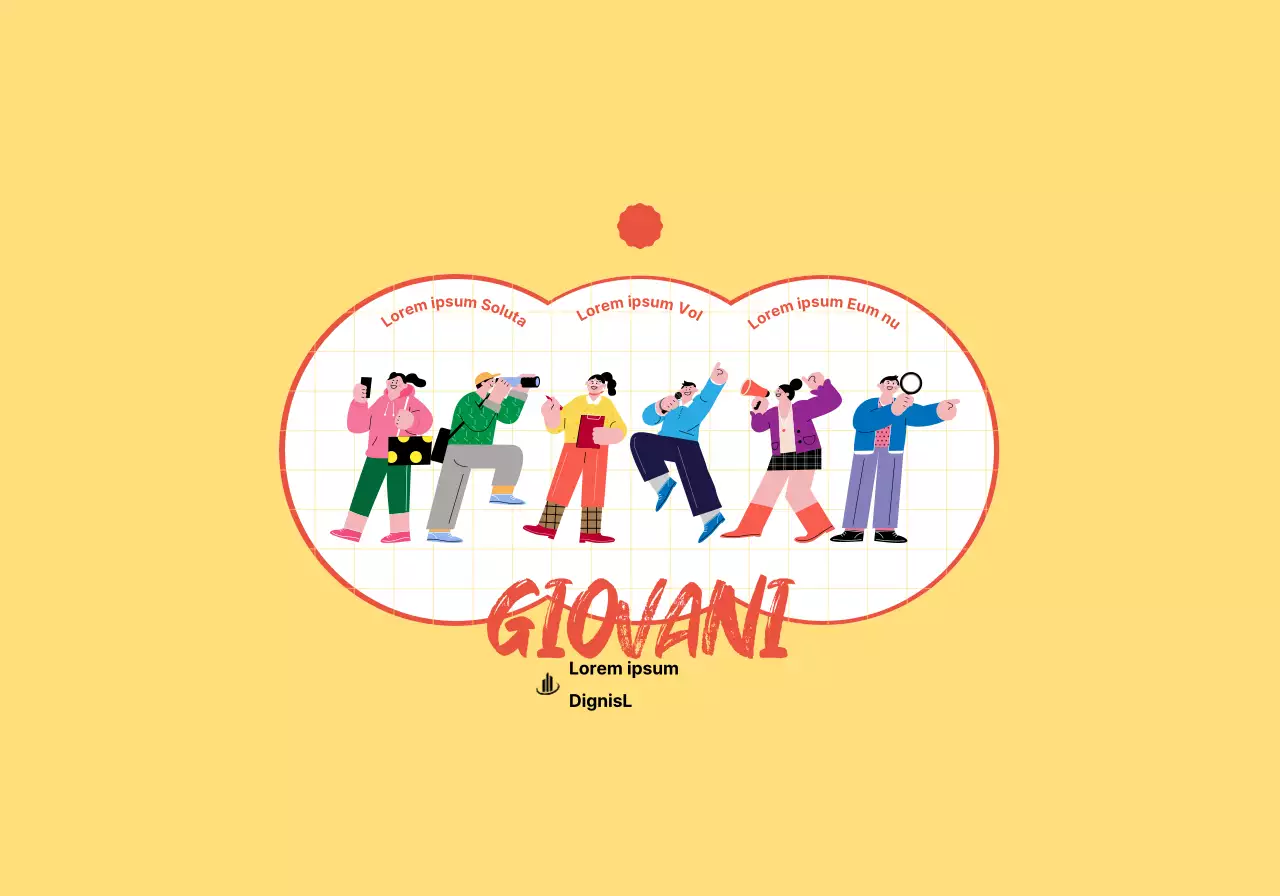 Concetto di centro di collocamento per giovani con simpatiche illustrazioni gialle e rosse