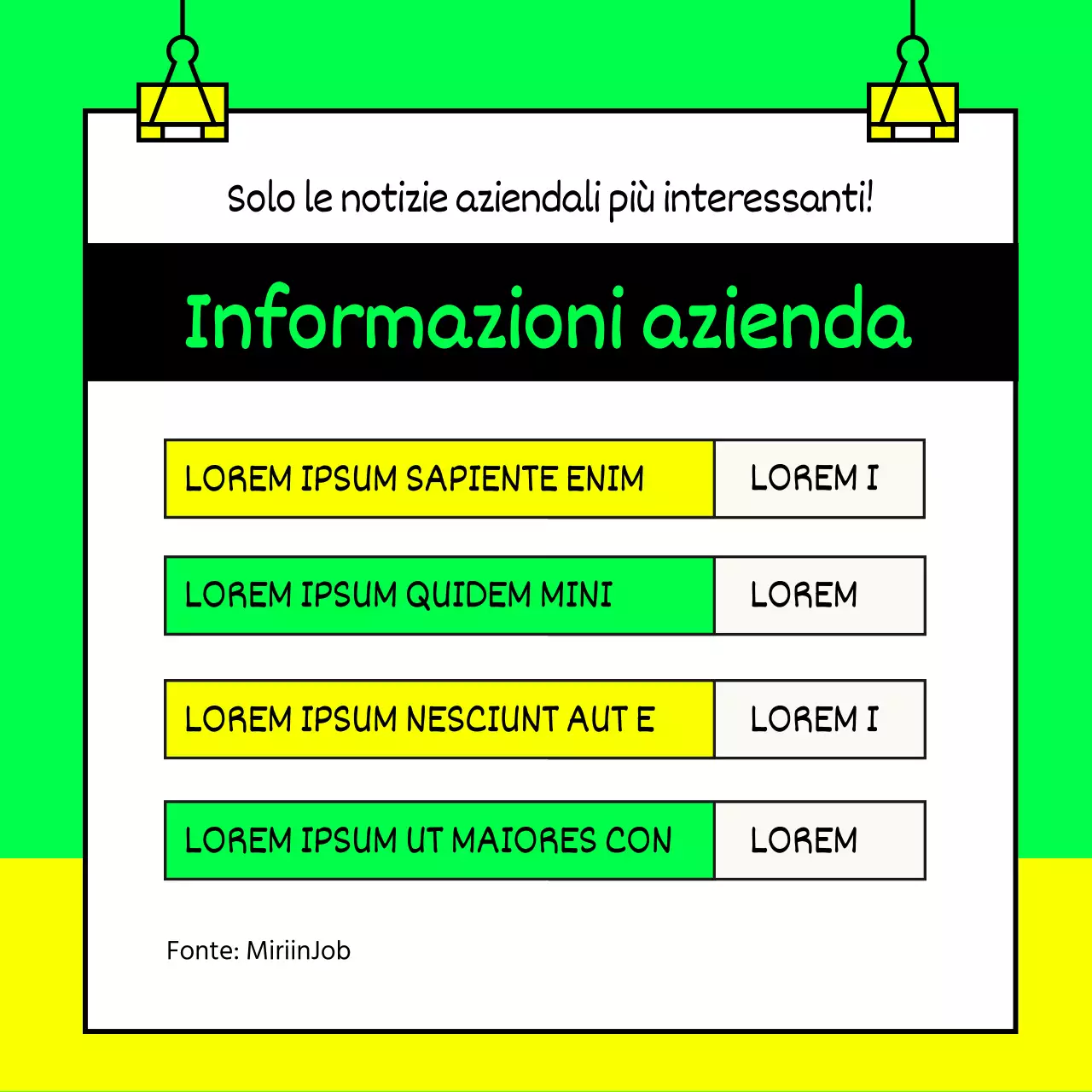 Raccomandazioni di lavoro per aziende IT di colore verde lime e giallo fluorescente