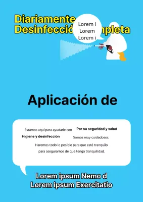 Un sencillo folleto azul claro y amarillo anuncia la desinfección de la tienda.