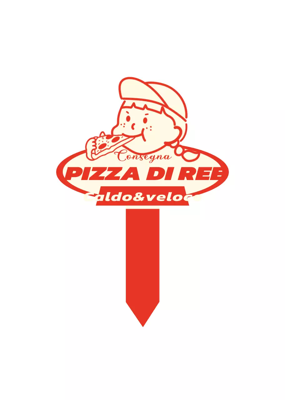 Logo di una pizzeria con una simpatica illustrazione in rosso e giallo