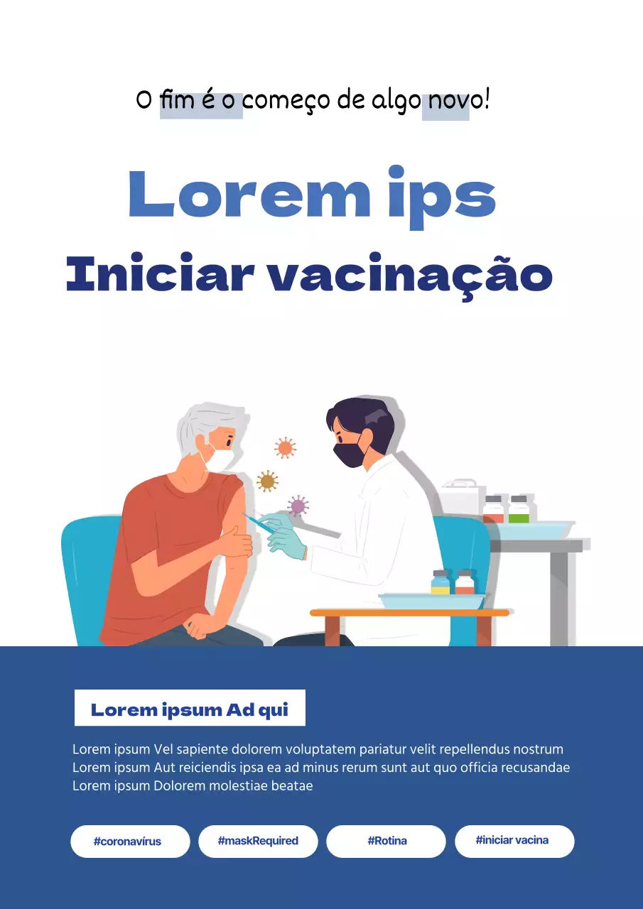 Folheto simples e azul de vacinação contra a COVID-19