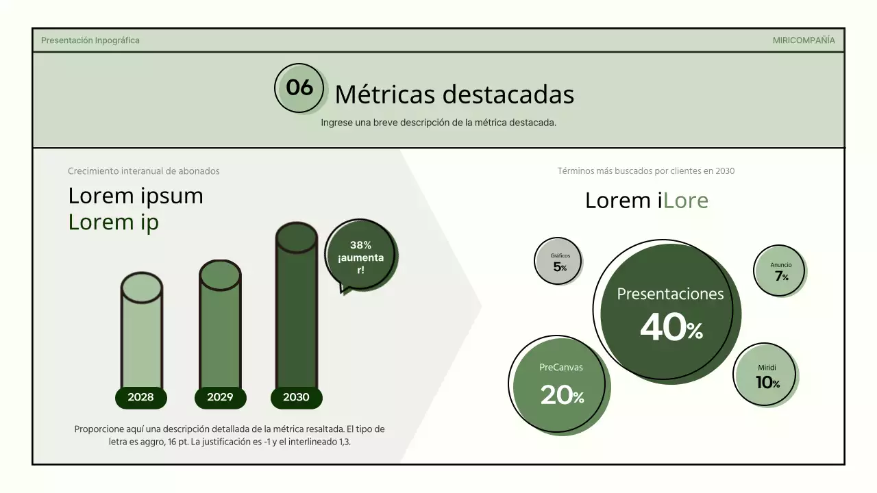 Presentación infográfica empresarial de formas sencillas en verde y beige