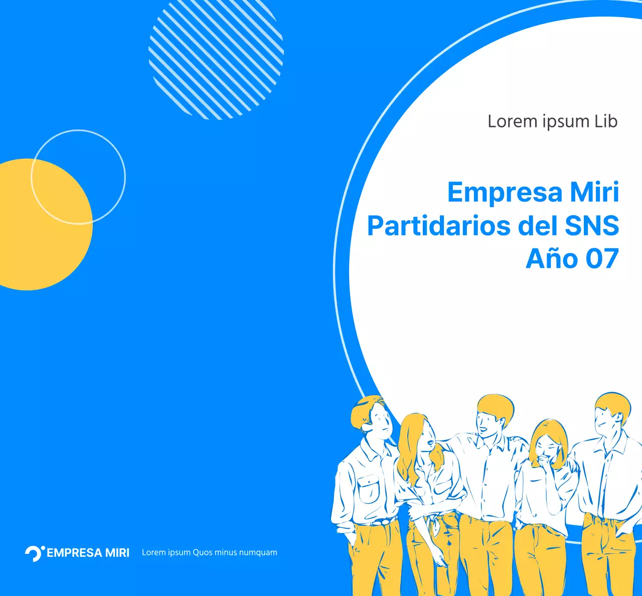 Un concepto sencillo para el recuerdo de un simpatizante de una empresa, con círculos azules y amarillos.
