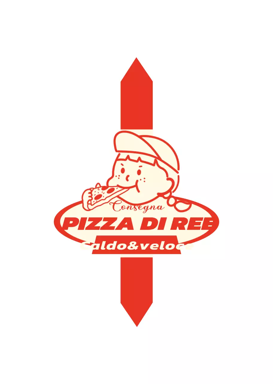 Logo di una pizzeria con una simpatica illustrazione in rosso e giallo