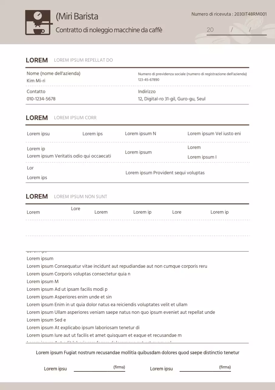 Contratto di noleggio macchina da caffè semplice in beige e marrone