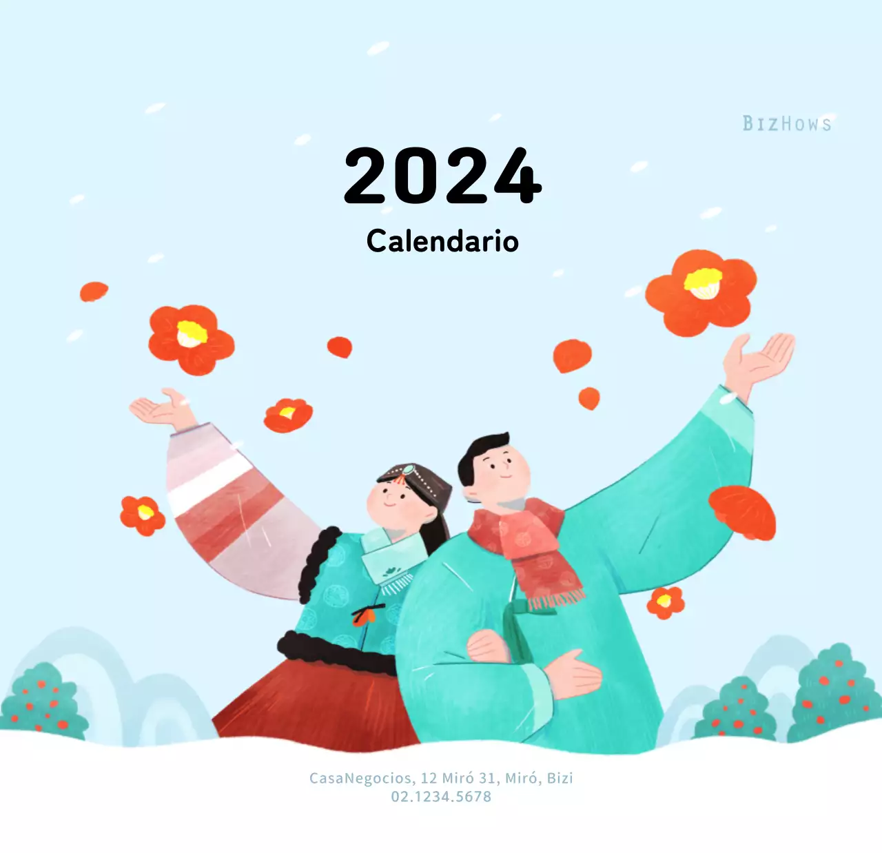 Un cálido calendario ilustrado de Año Nuevo