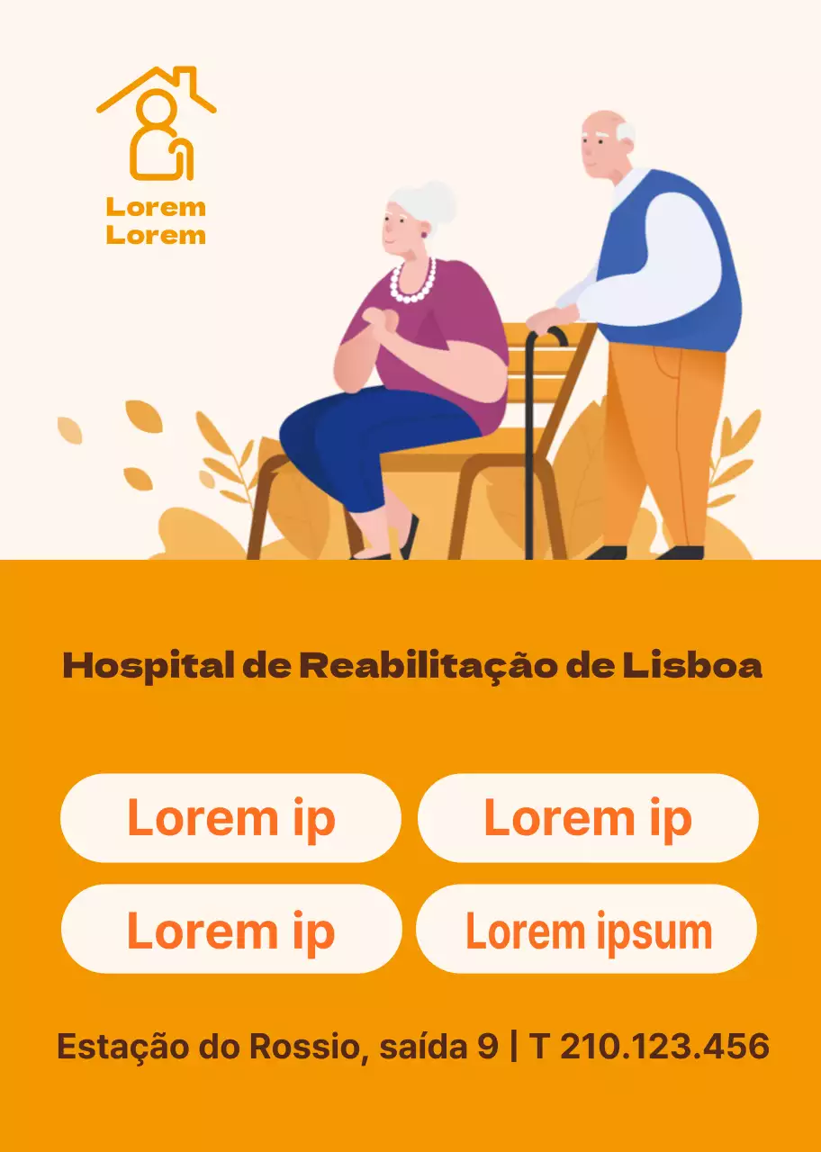 Ilustração a laranja de um centro de bem-estar para idosos