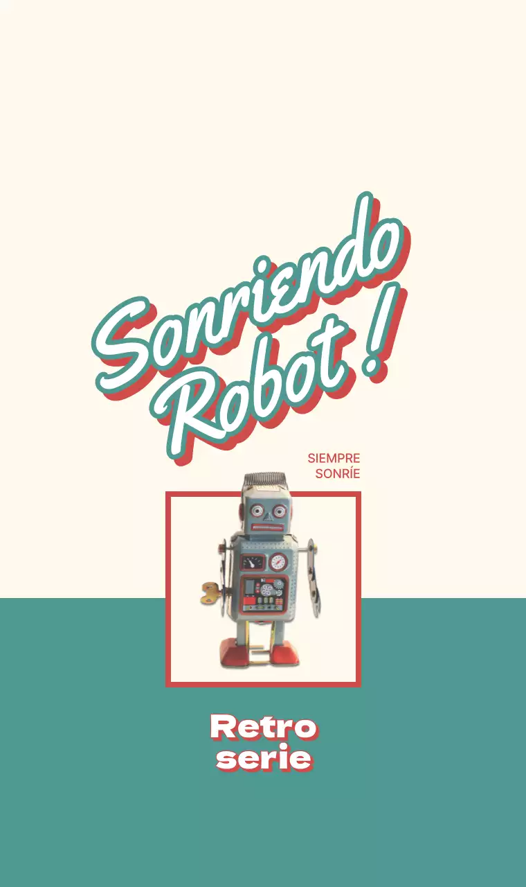 Simpáticos robots y tipografía turquesa de estilo retro