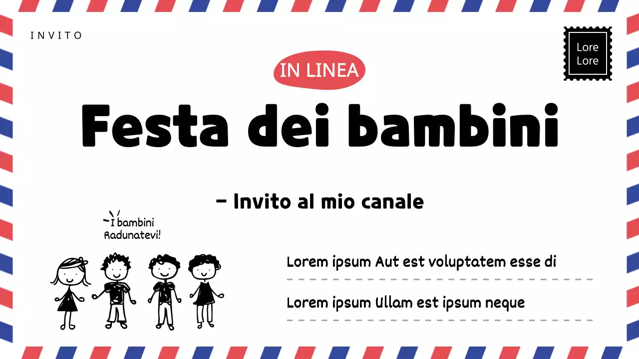 Inviti festosi con un concetto di posta di cartoleria per la giornata dei bambini