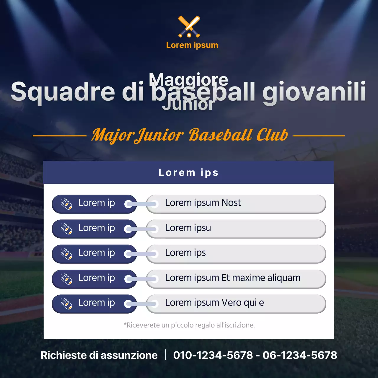 Campo da baseball di colore blu Concetto di reclutamento delle squadre giovanili di baseball Social Media
