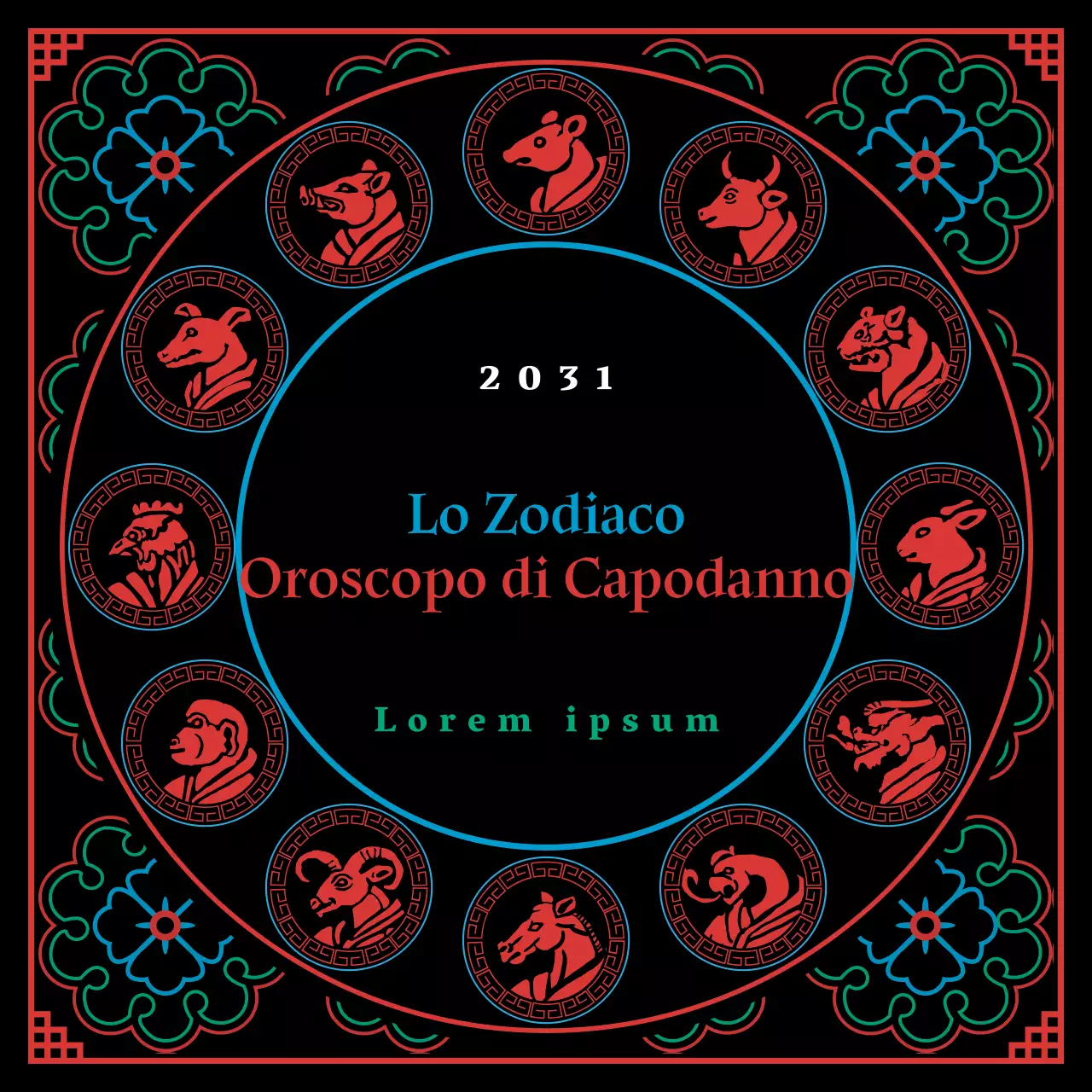 Un concetto sciamanico nero e pentagonale dell'oroscopo zodiacale di Capodanno