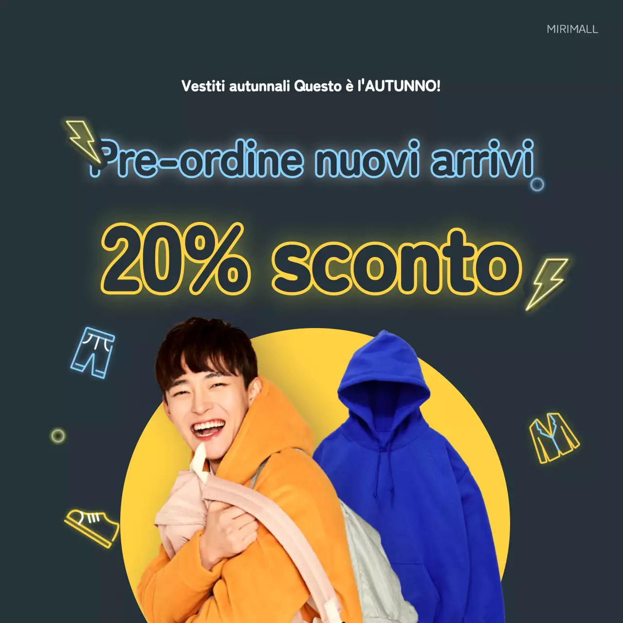 Promozione di abbigliamento concettuale giallo neon e blu