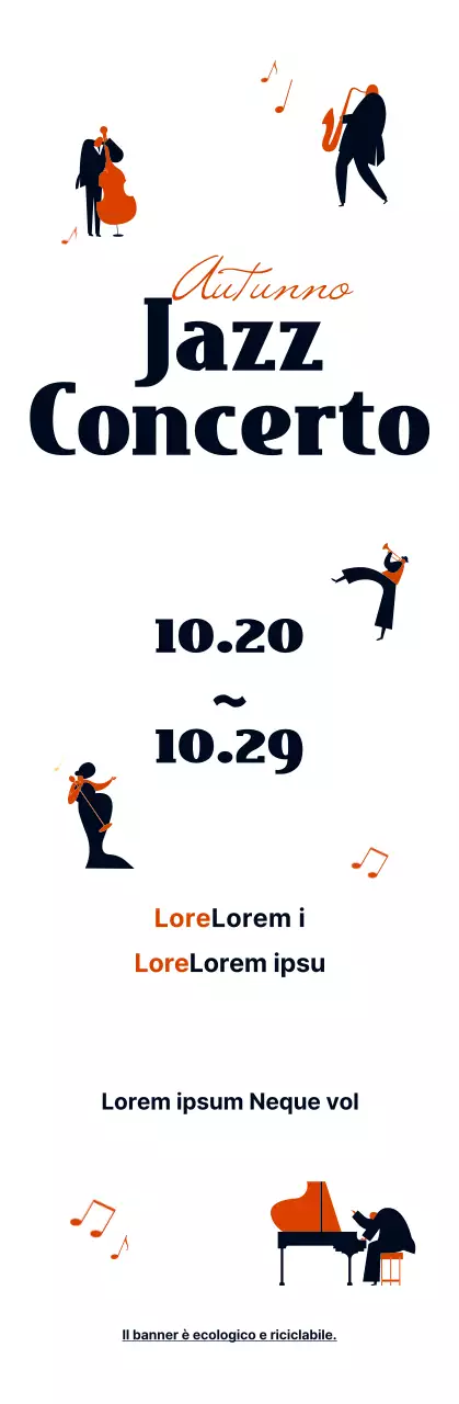 Informazioni sui concerti jazz in un simpatico stile illustrativo in nero e arancione