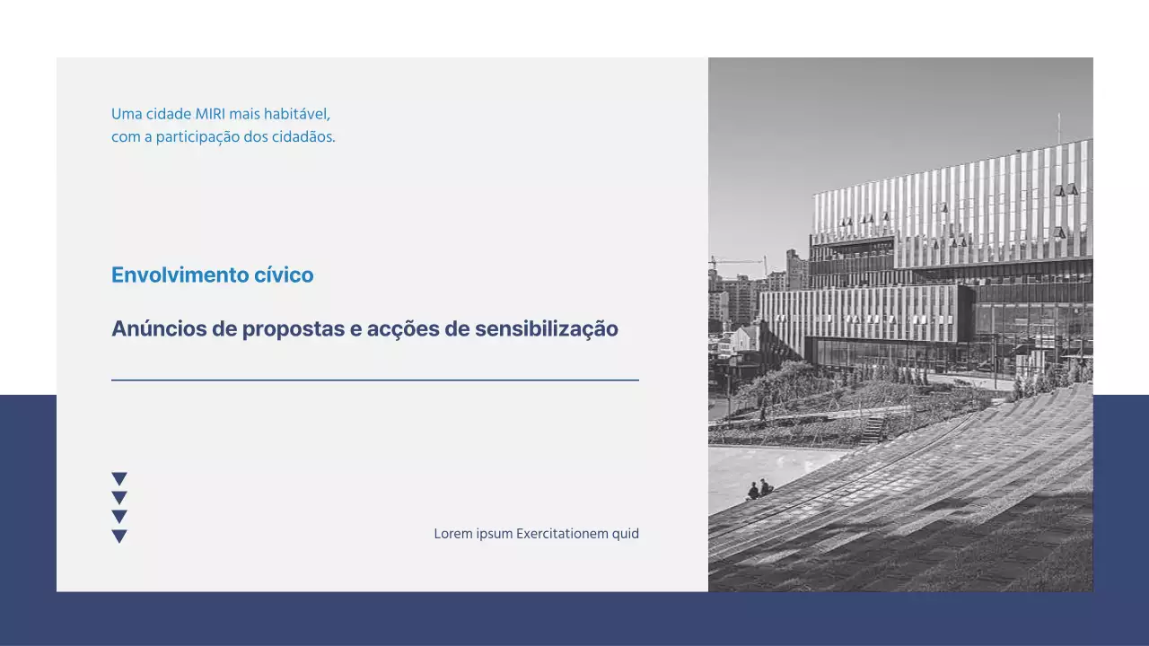Um relatório de proposta de envolvimento comunitário simples, a azul e branco