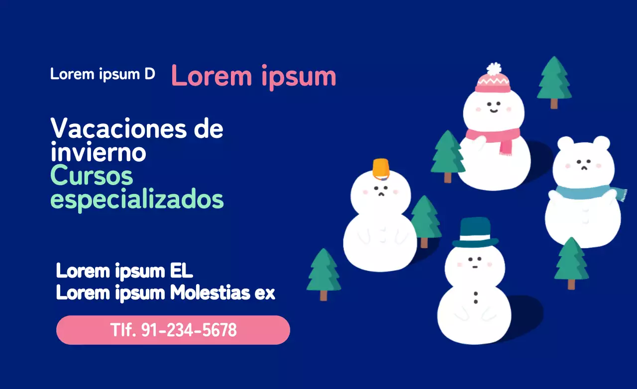 Concepto de muñeco de nieve de invierno promoción escolar en azul marino y rosa