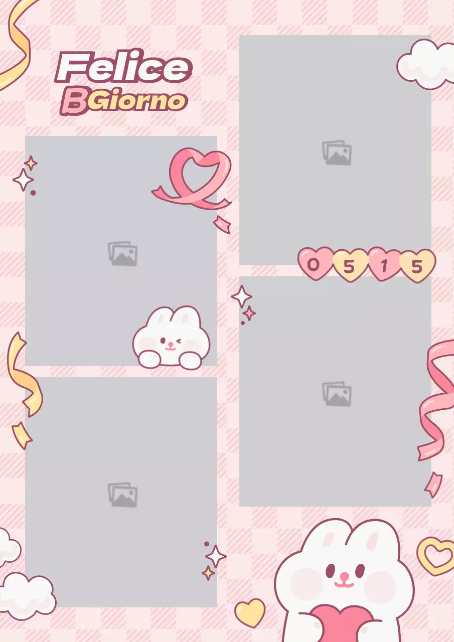 Simpatico coniglietto rosa e giallo con cornice per foto al collo