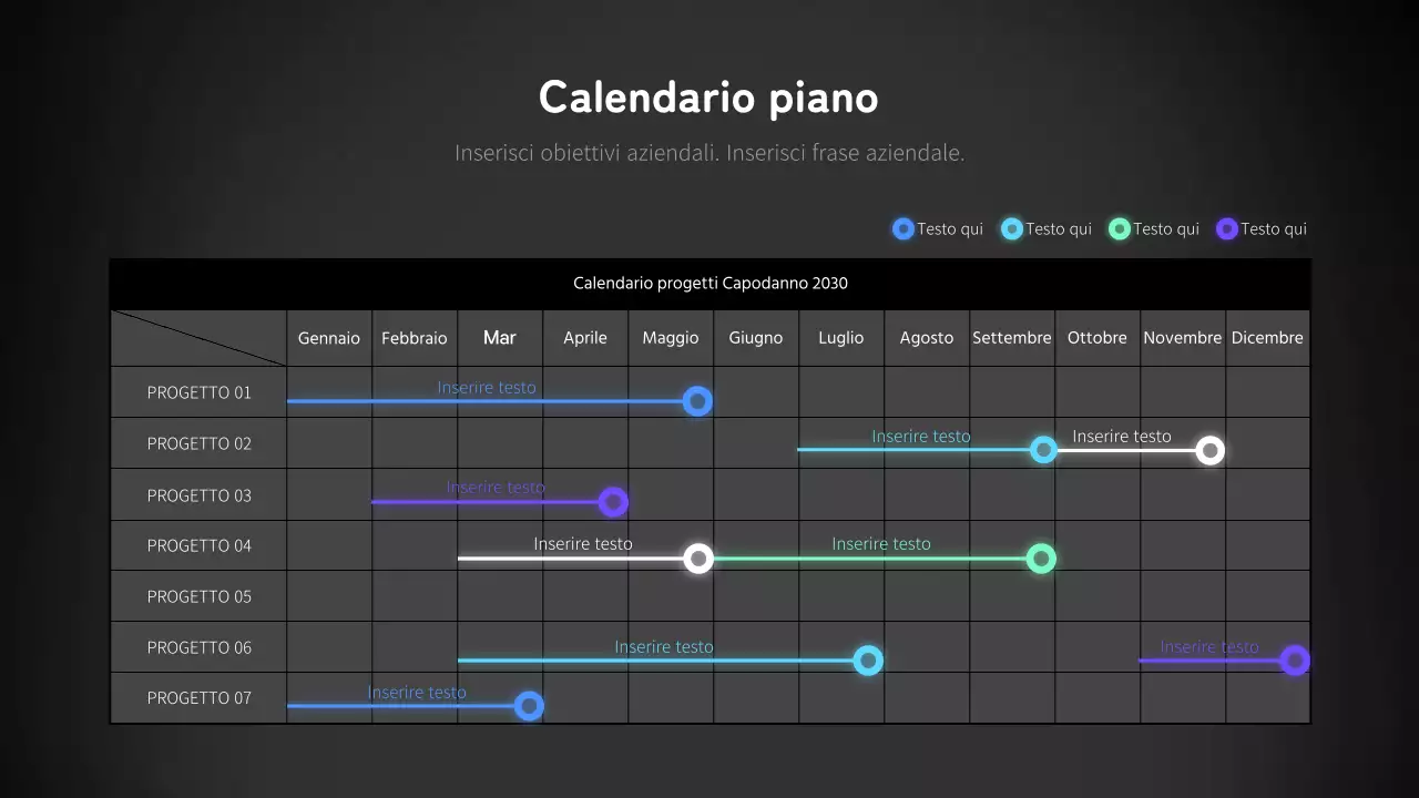 Grafico di Gantt aziendale in blu neon