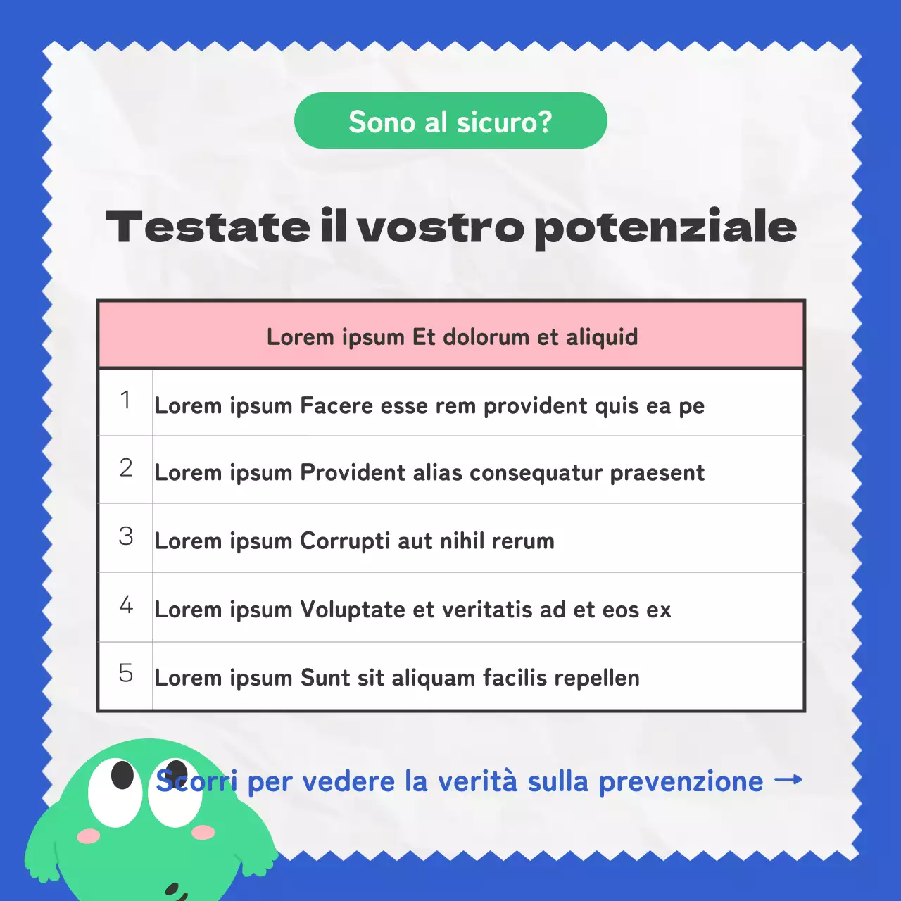 Un'illustrazione kitsch blu e verde introduce il vero tipo di collega