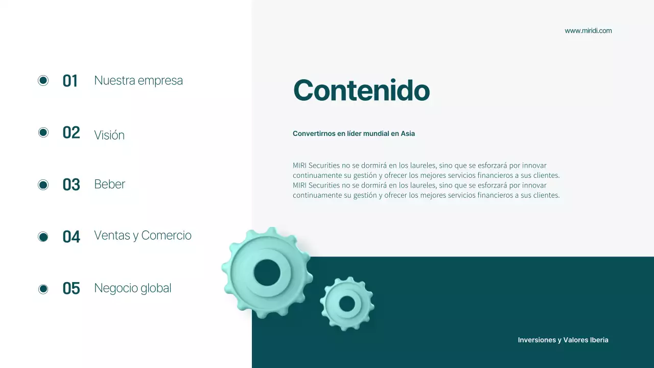 Un folleto geométrico en blanco y menta de una empresa de corretaje