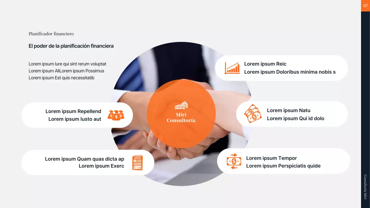 Consultoría financiera en naranja y gris