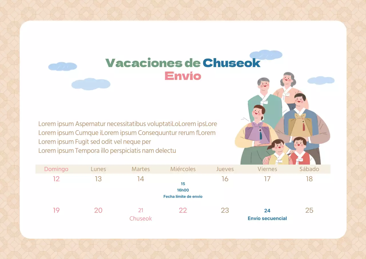 Aviso de entrega de las vacaciones de Chuseok con un cálido fondo beige estampado