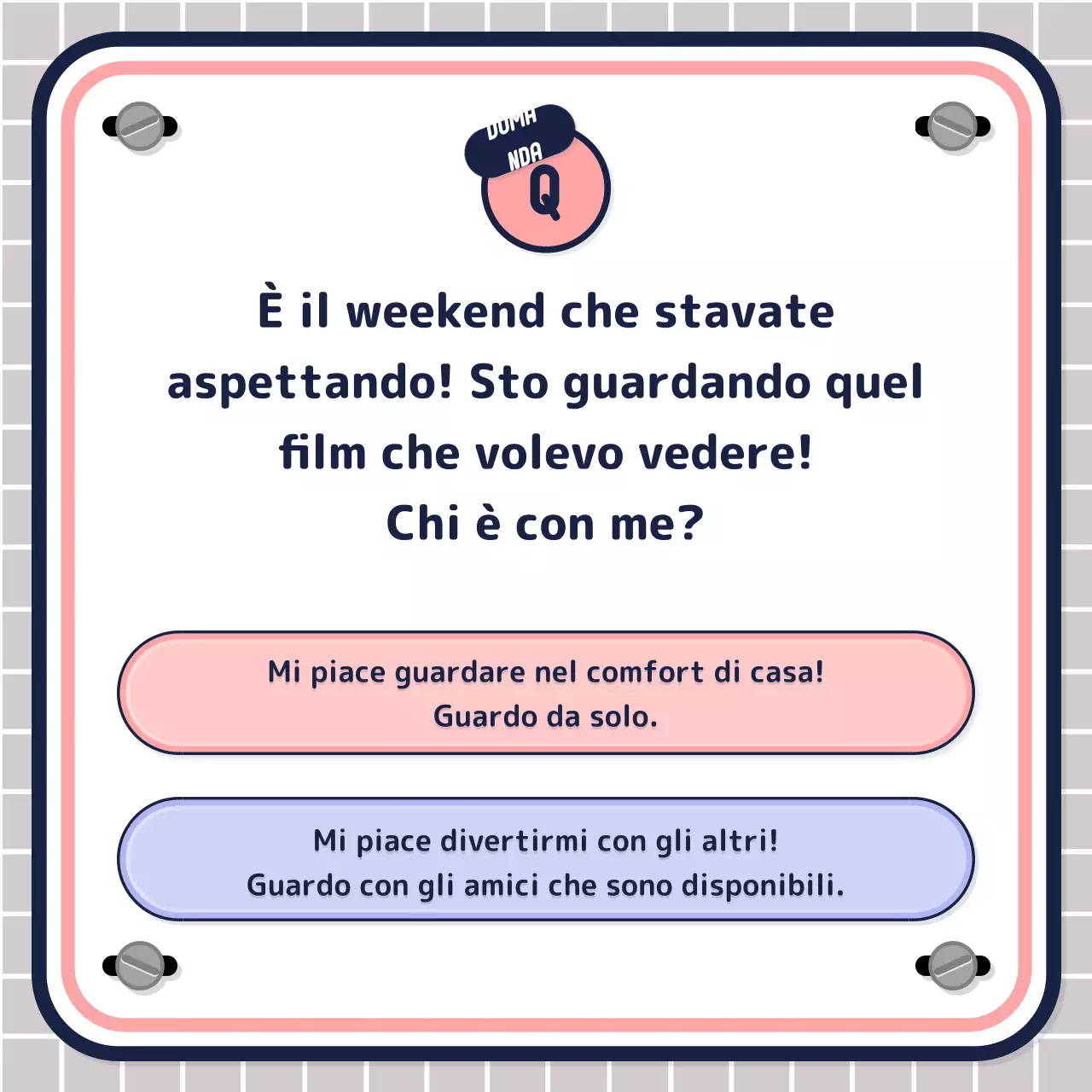Semplice test a quiz guidato da testo in rosa malva navy