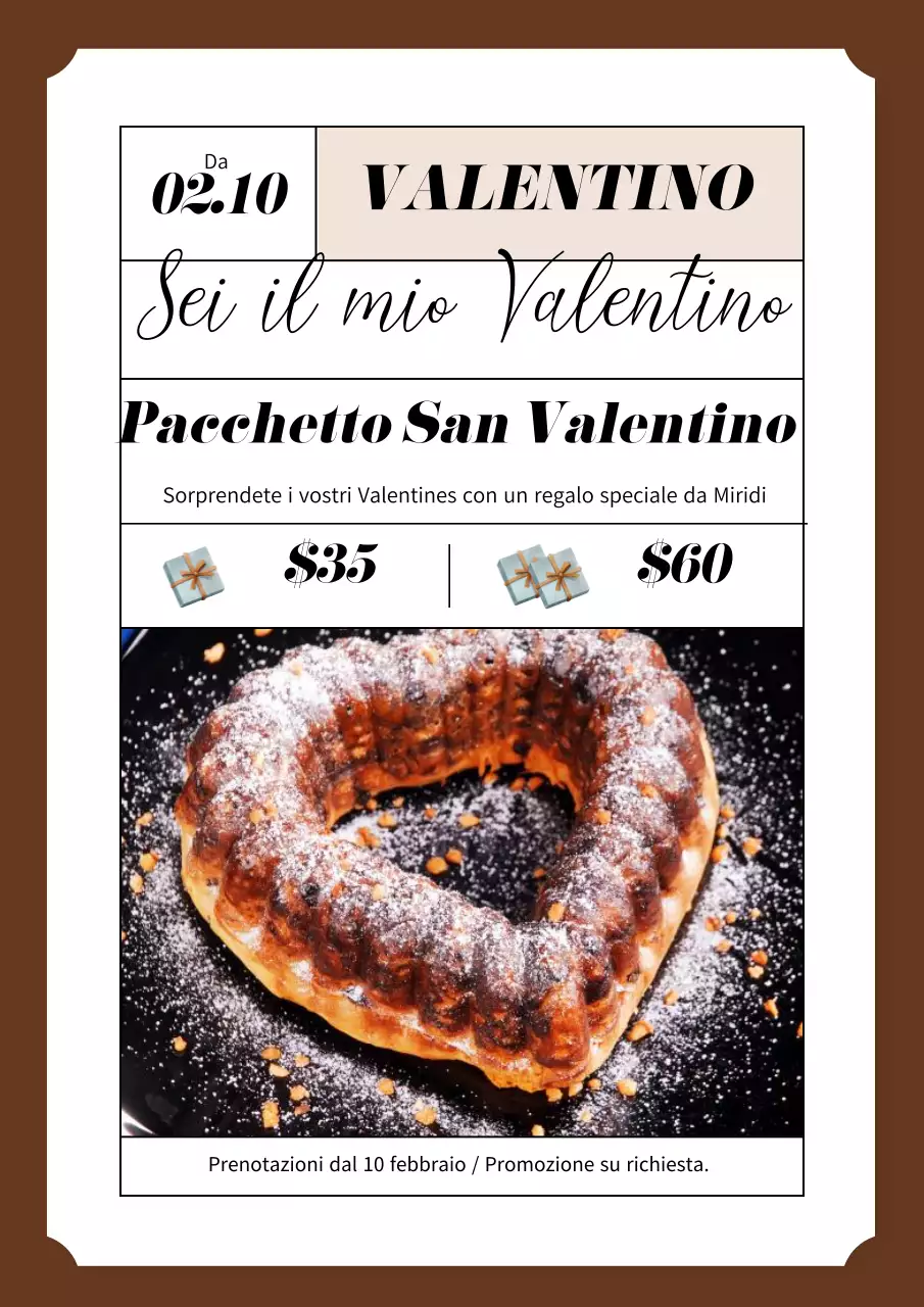 Poster di San Valentino per il caffè dei dolci in marrone e beige