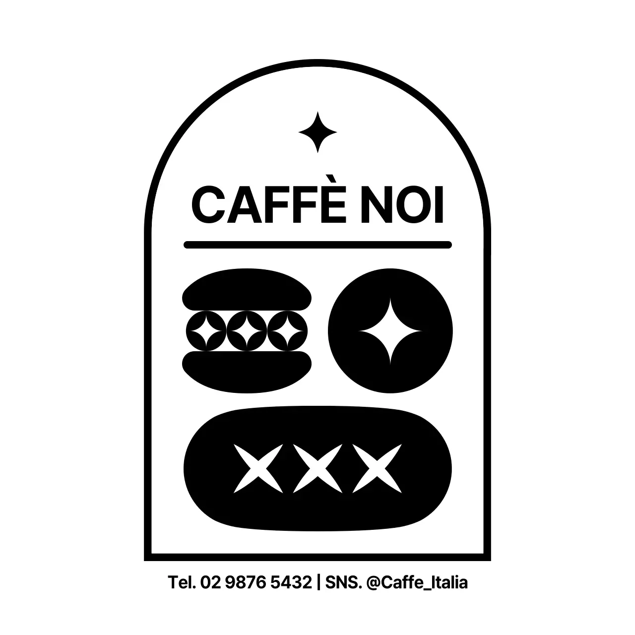 Icona di dessert semplice e pulita in bianco e nero e combinazione di testo per promuovere e informare il vostro bar