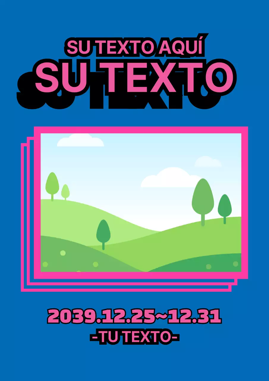 Material promocional sencillo y moderno con fotos y marcos azules y rosas