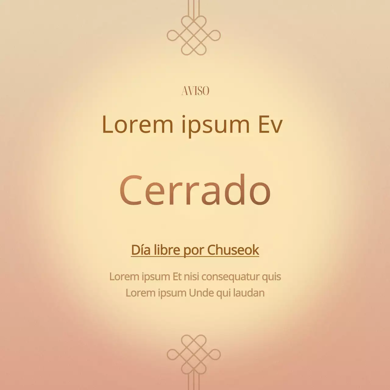 Anuncio de la clausura de Chuseok con un motivo tradicional de colores degradados amarillo y rojo