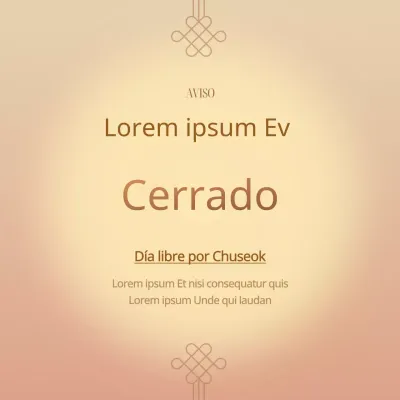 Anuncio de la clausura de Chuseok con un motivo tradicional de colores degradados amarillo y rojo