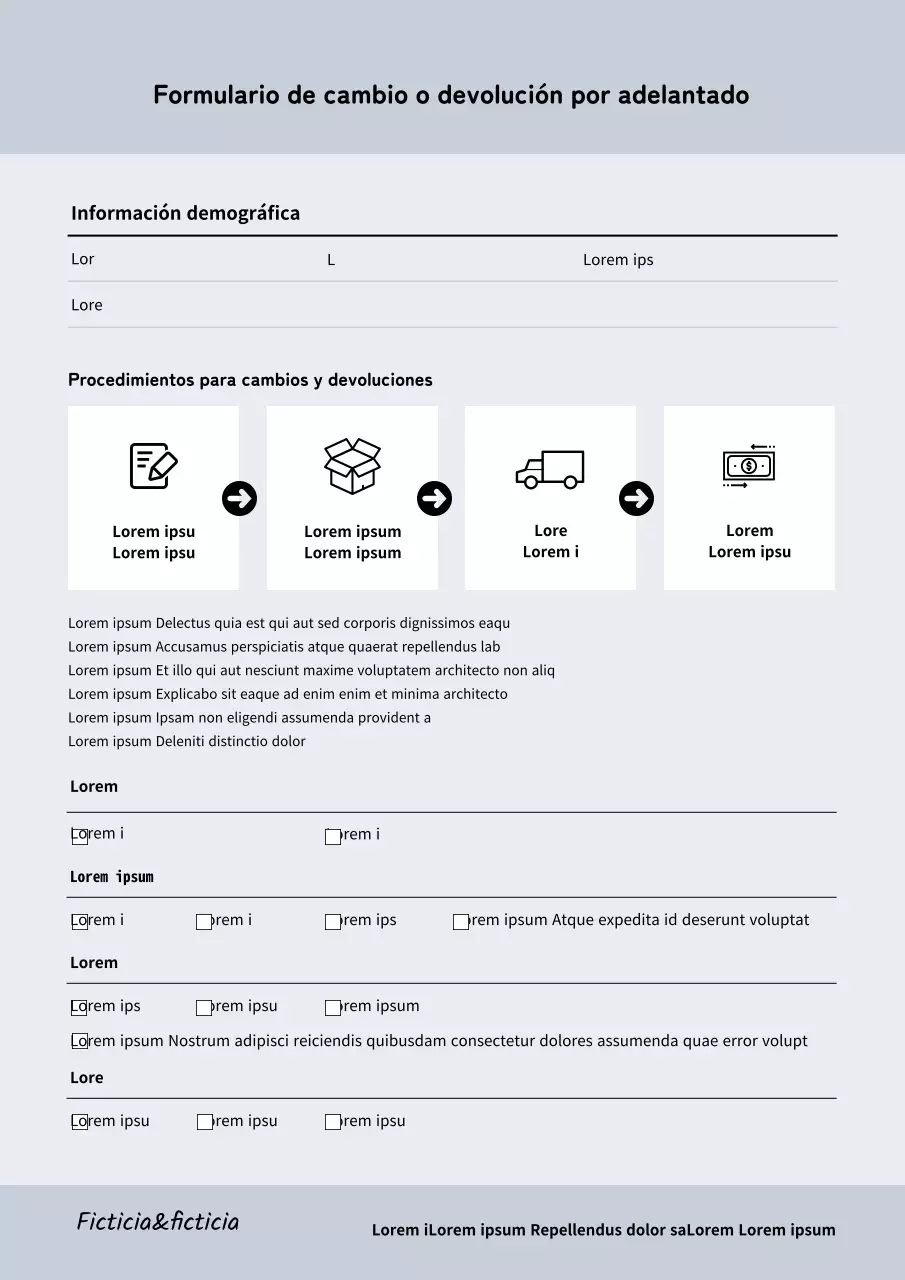 Formulario de devolución de cambio azul y limpio