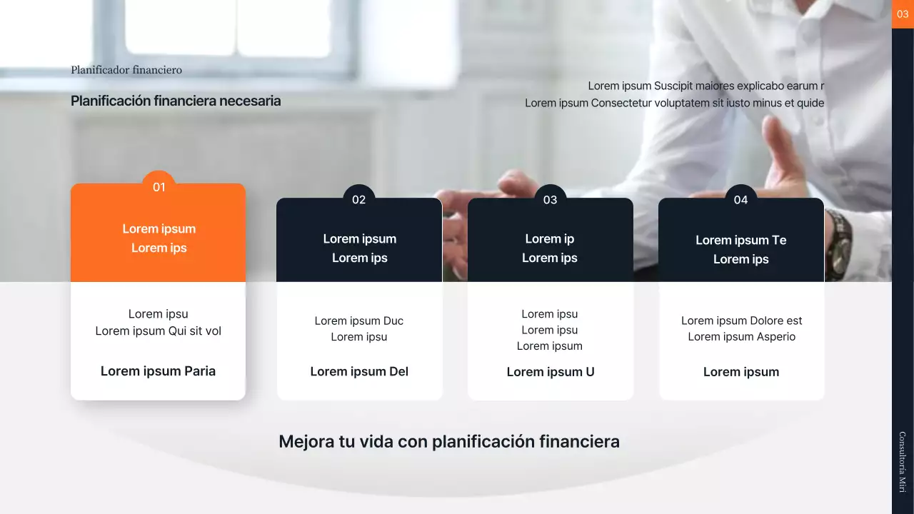 Consultoría financiera en naranja y gris