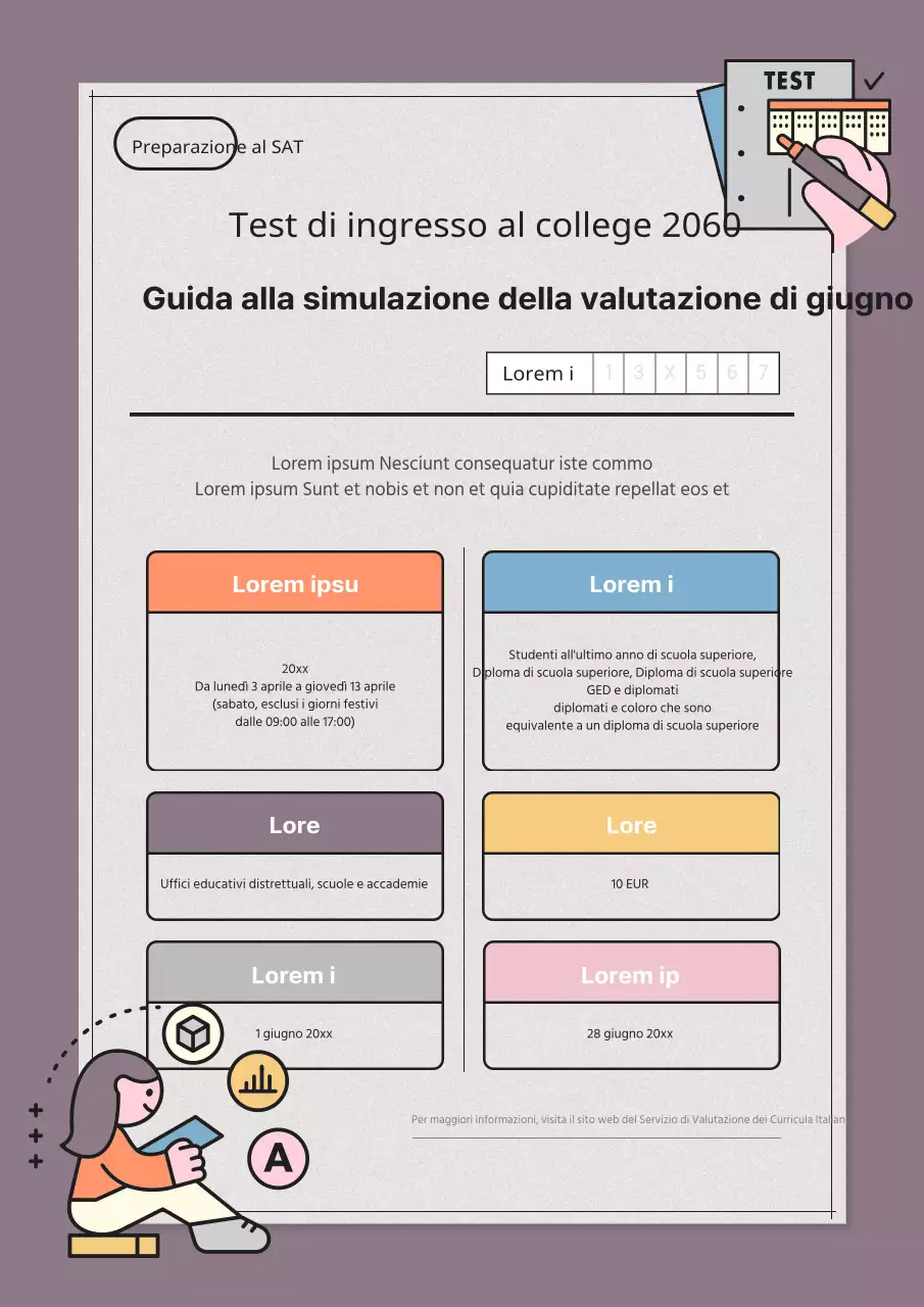 Guida alla simulazione di una valutazione con un foglio di prova viola.