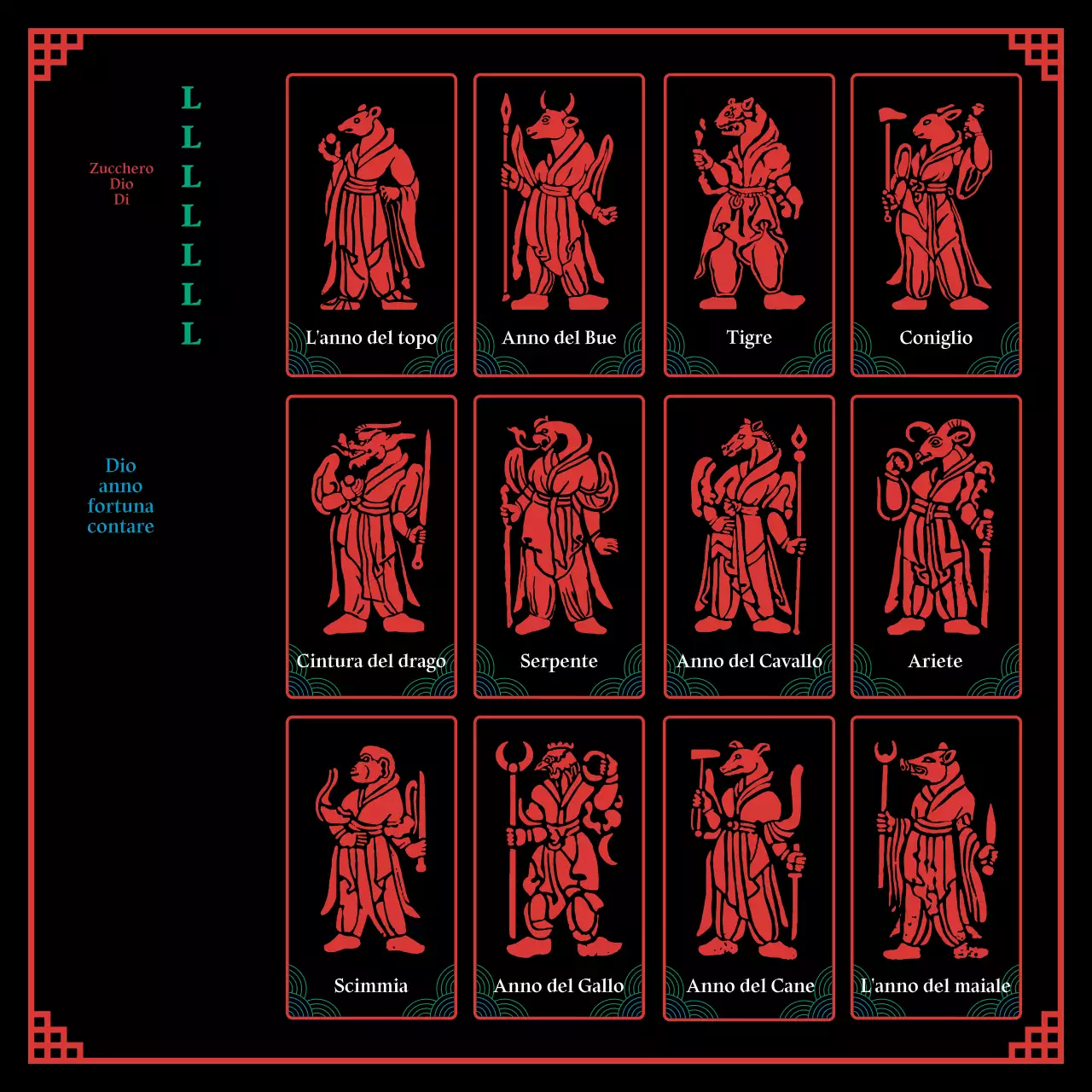 Un concetto sciamanico nero e pentagonale dell'oroscopo zodiacale di Capodanno