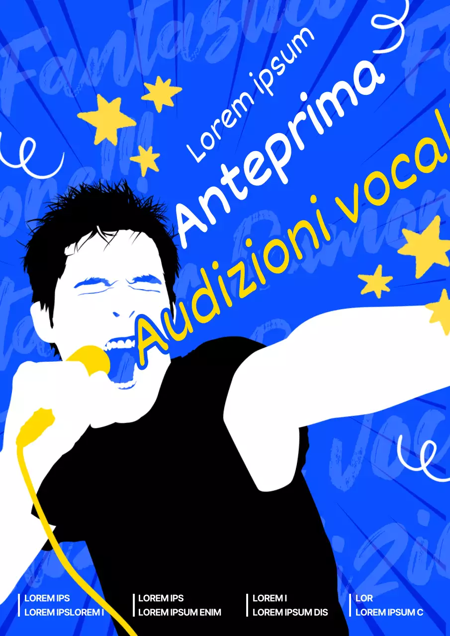 Illustrazione di un giovane uomo con sfondo blu Audizione vocale