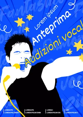 Illustrazione di un giovane uomo con sfondo blu Audizione vocale