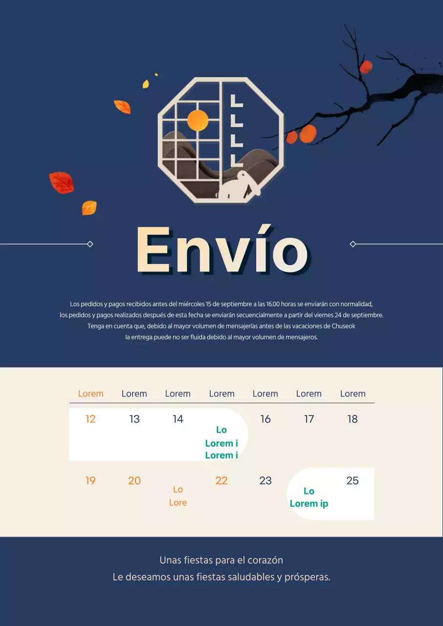 Carta de entrega de Acción de Gracias en color azul marino