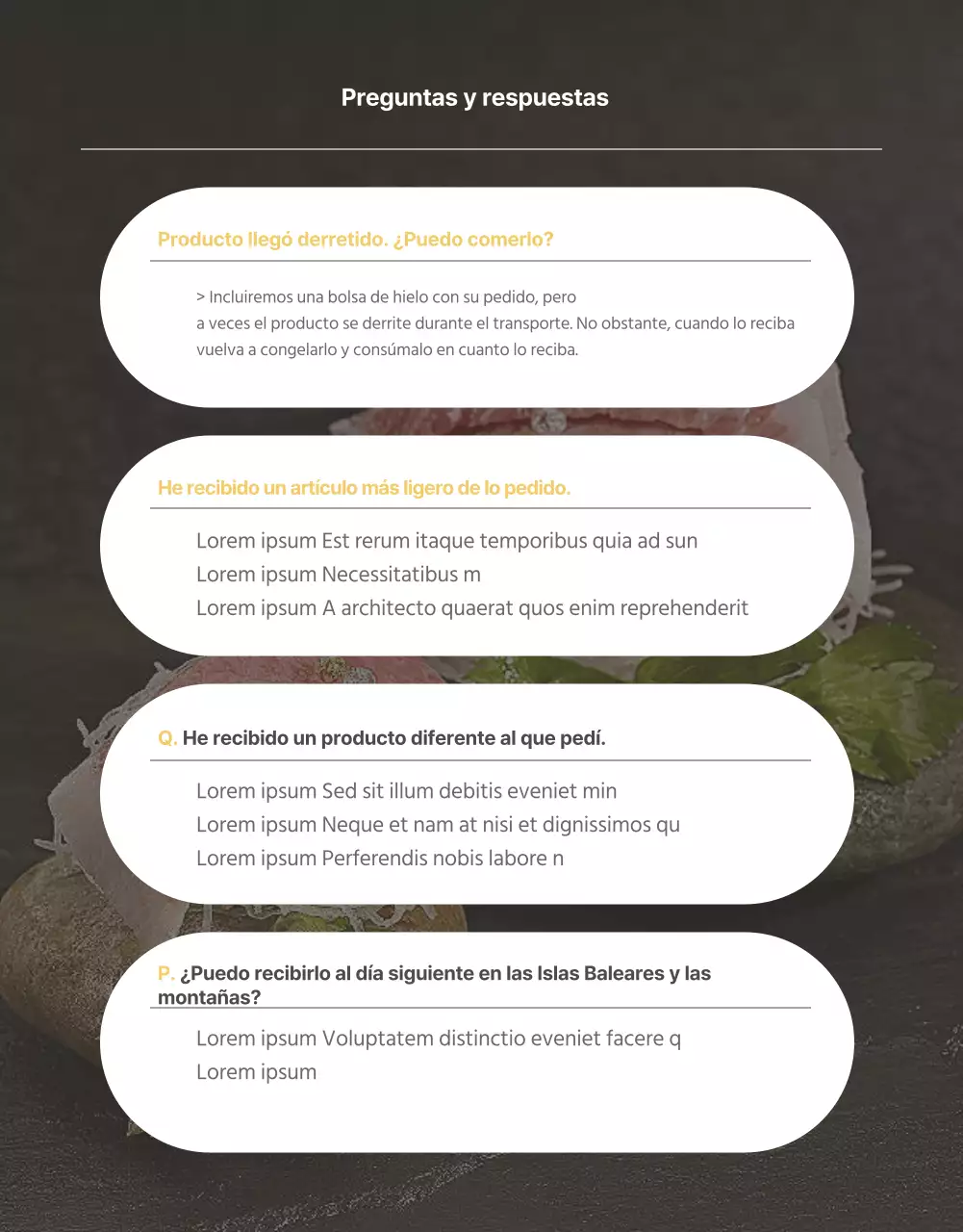 Página de detalle para la venta de atún de primera calidad en colores oscuros