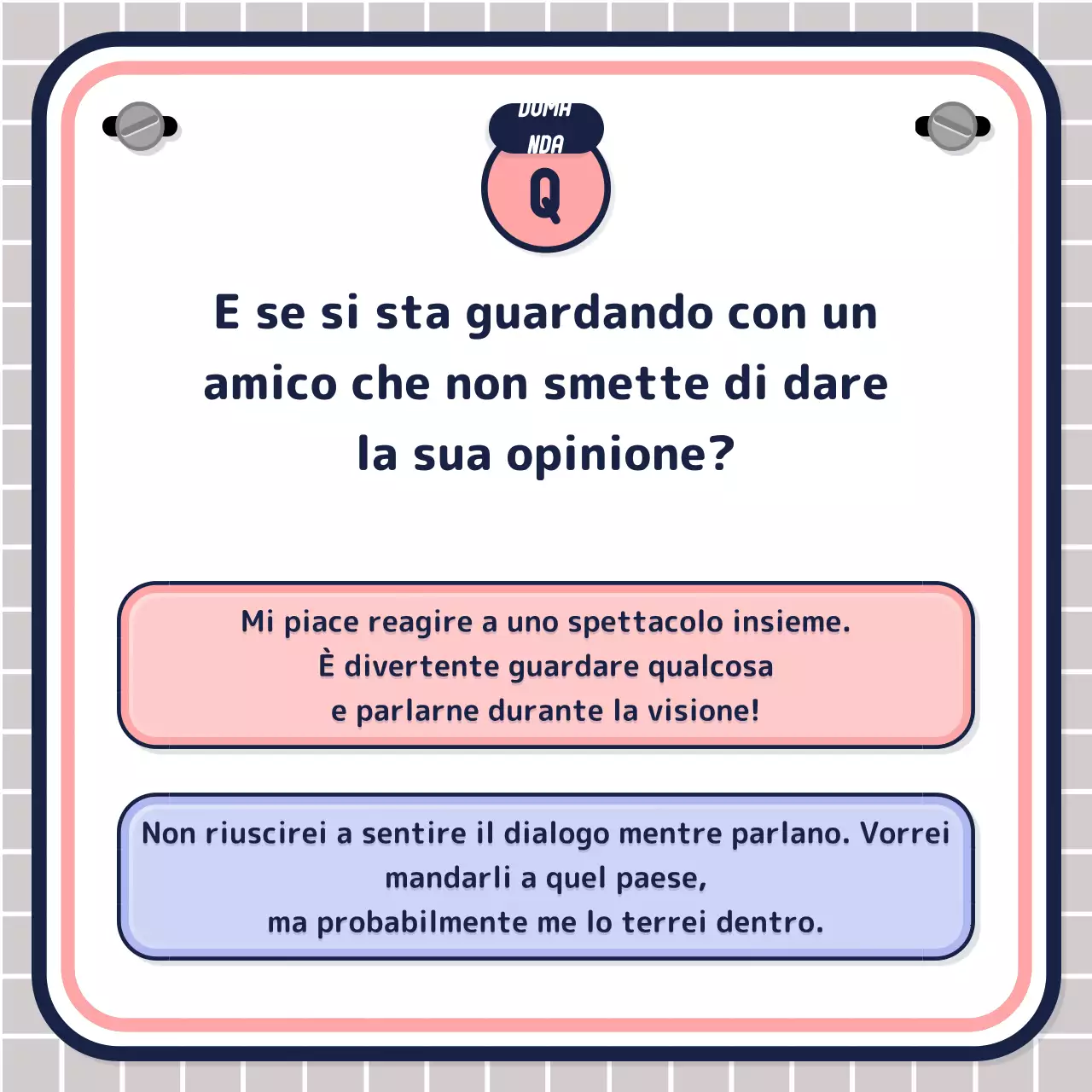 Semplice test a quiz guidato da testo in rosa malva navy