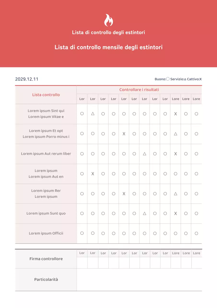 Lista di controllo mensile degli estintori in rosso e bianco