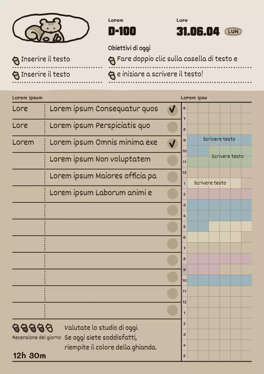 Agenda giornaliera con simpatiche illustrazioni in beige e marrone