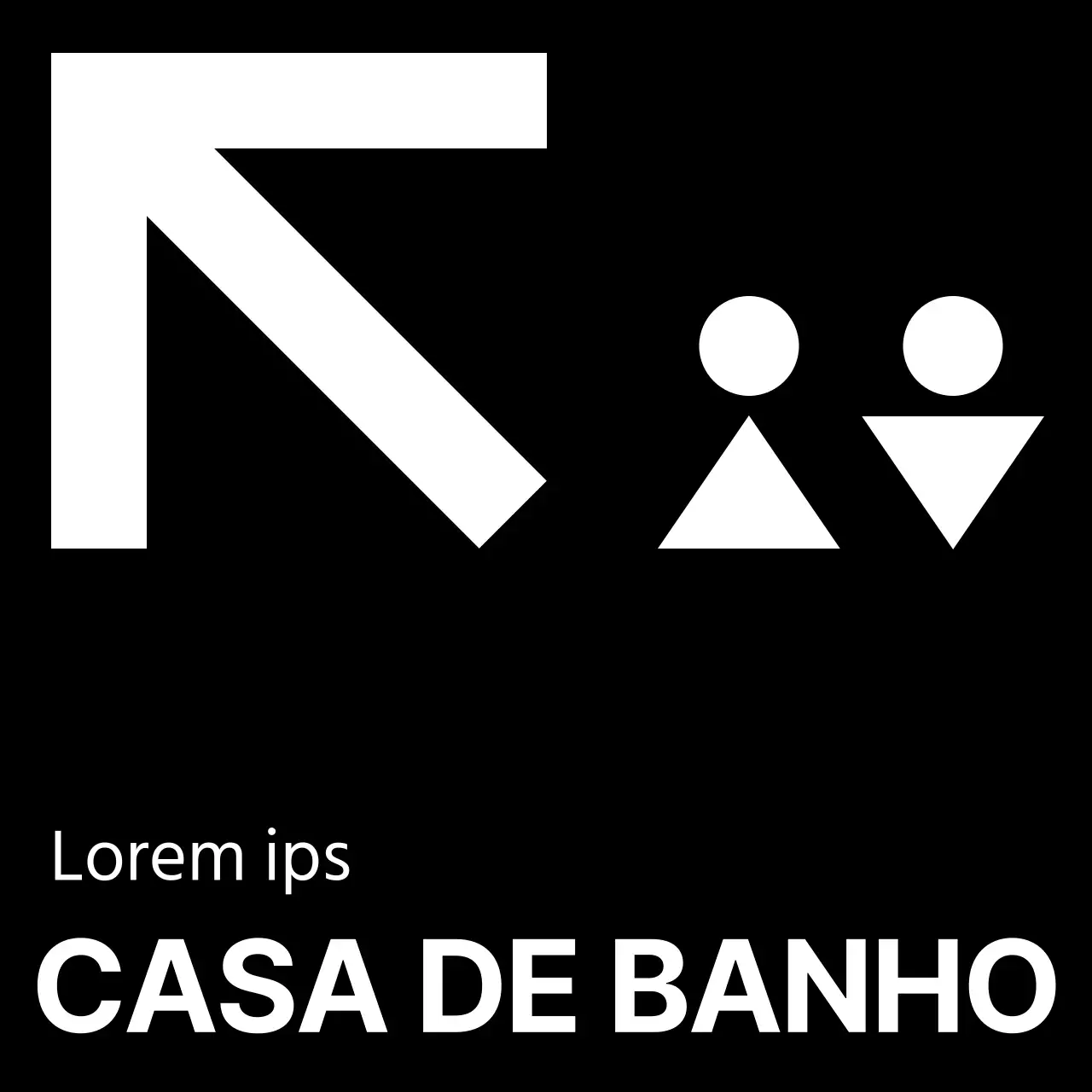 Estilo simples a preto e branco com ícones de casa de banho modernos e indicações de texto